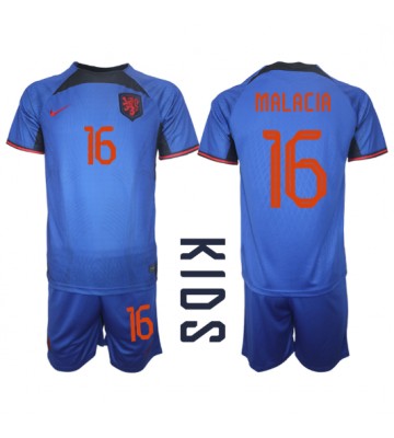 Nederland Tyrell Malacia #16 Bortedraktsett Barn VM 2022 Kortermet (+ Korte bukser)